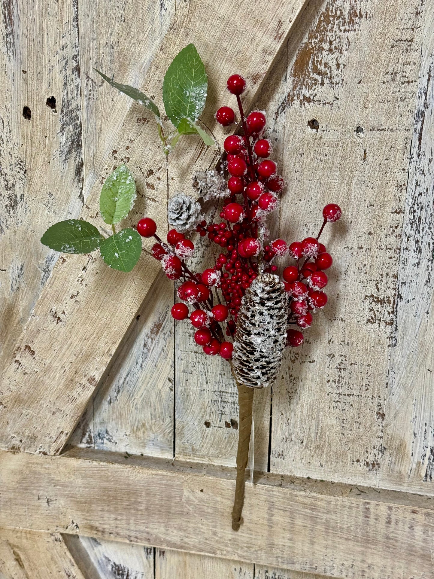 14 Inch Red Berry Pinecone Snow Pick