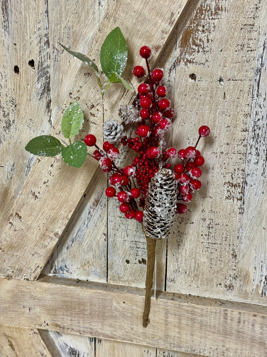 14 Inch Red Berry Pinecone Snow Pick