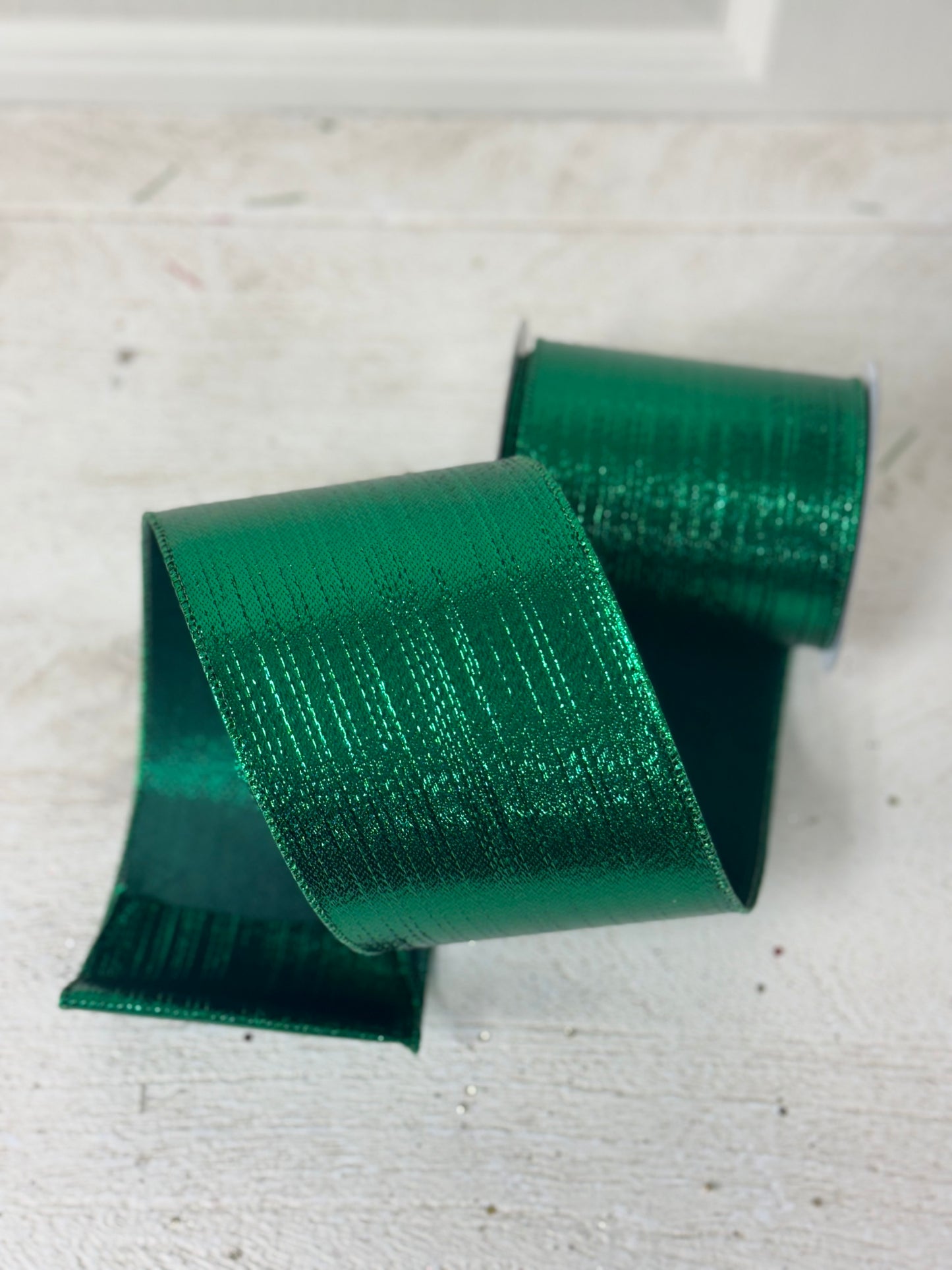 4 Inch By 10 Yard Emerald Green Metallic Ribbon