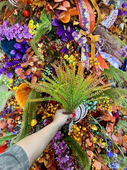 16 Inch Orange And Green Fall Bead Grass Bush