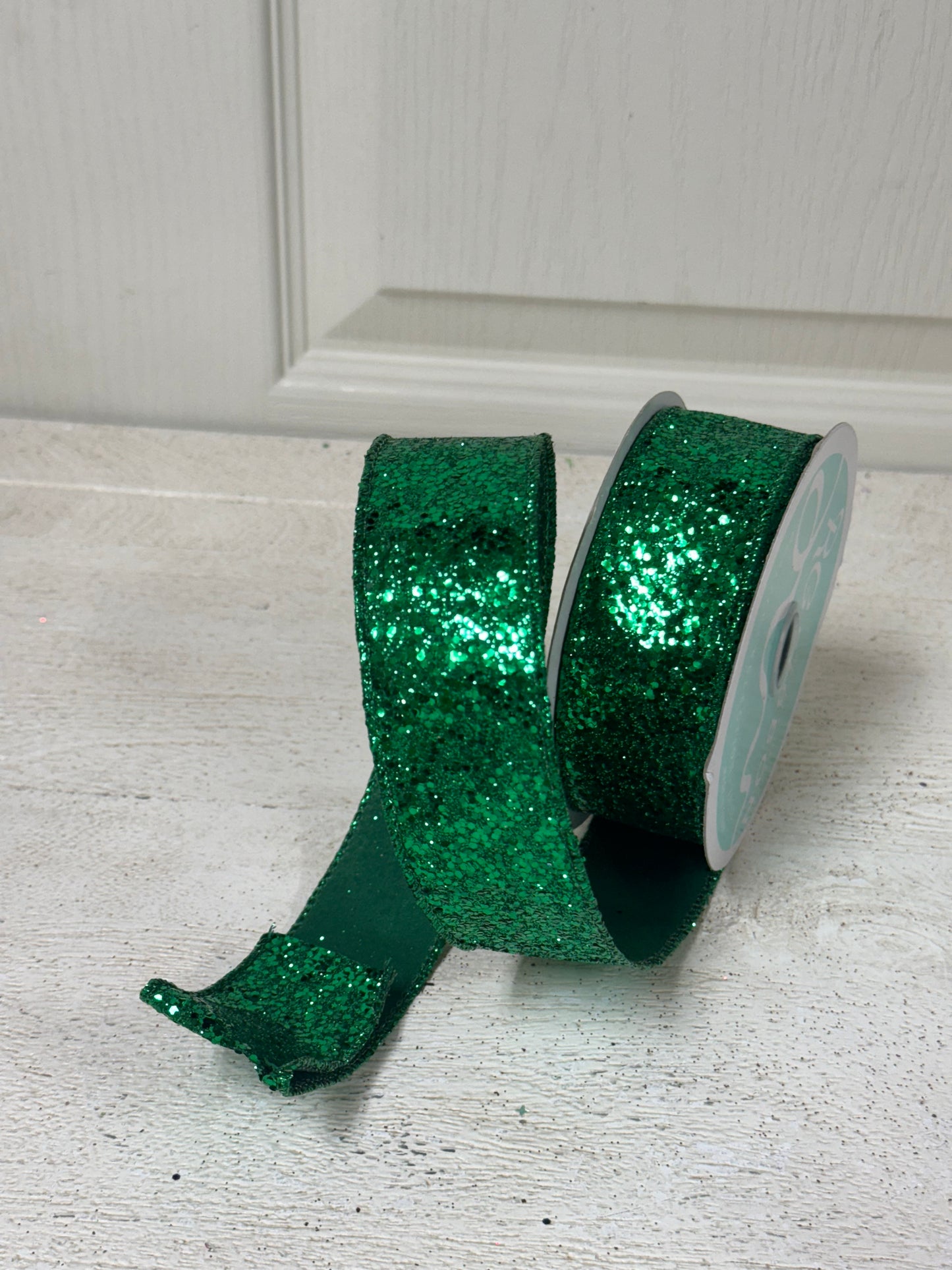 1.5 Inch By 10 Yard Emerald Green Large Glitter Ribbon