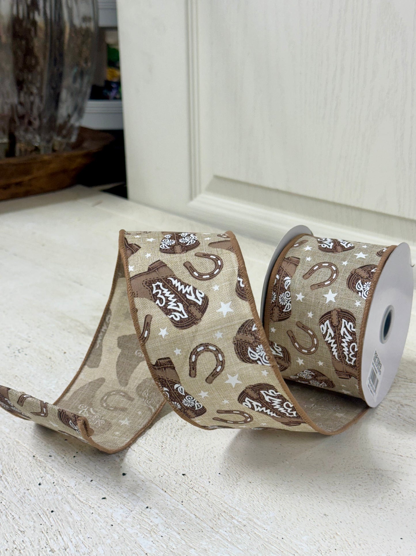 2.5 Inch By 10 Yard Brown Cowboy Boots Ribbon
