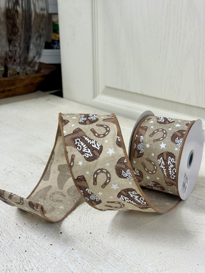2.5 Inch By 10 Yard Brown Cowboy Boots Ribbon