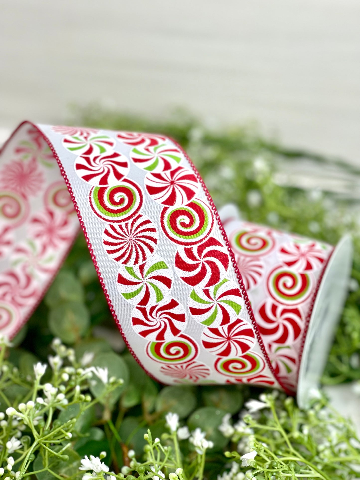 2.5 Inch By 10 Yard Peppermint Candy Detail Ribbon