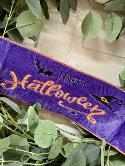 Happy Halloween Purple Velvet Banner