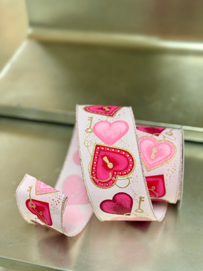 2.5 Inch By 10 Yard Heart Locks Ribbon