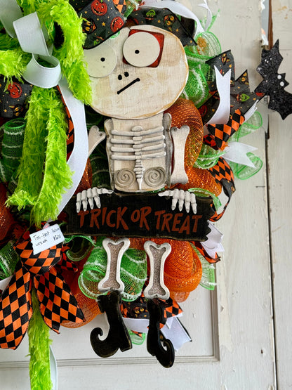 Halloween Trick Or Treat Skeleton Premade Wreath