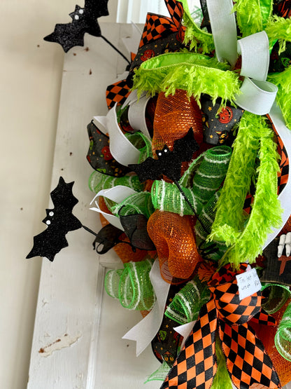 Halloween Trick Or Treat Skeleton Premade Wreath