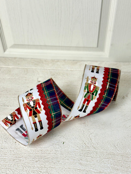 4 Inch By 10 Yard Traditional Nutcracker With Plaid Ribbon