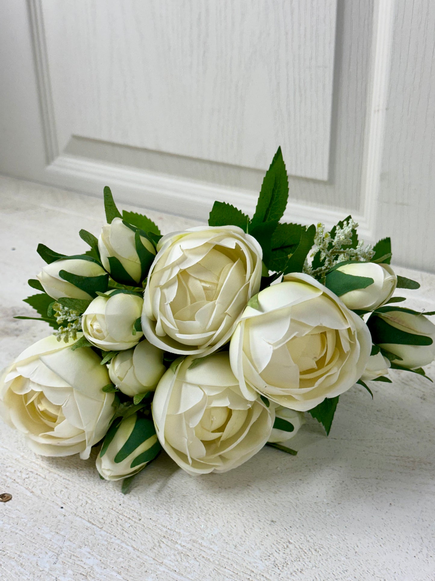 14 Inch Cream Ranunculus Floral Bush