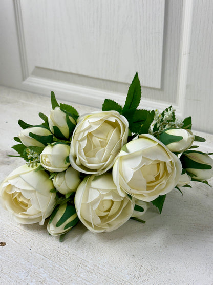 14 Inch Cream Ranunculus Floral Bush