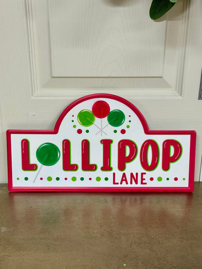 15 Inch Red Emerald Lime Lollipop Lane Street Metal Sign