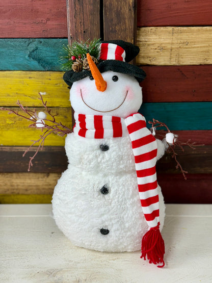 19.6 Inch Snowman With Top Hat And Striped Scarf