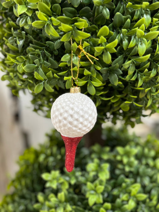 Golf Ball On Tee Glass Ornament