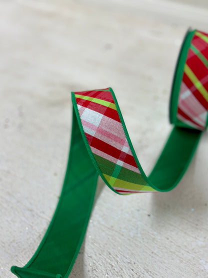 1.5 Inch By 10 Yard Green And Red Traditional Plaid Ribbon