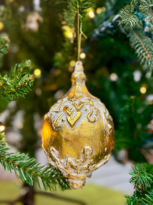 7 Inch Gold And Cream Finial Ornament