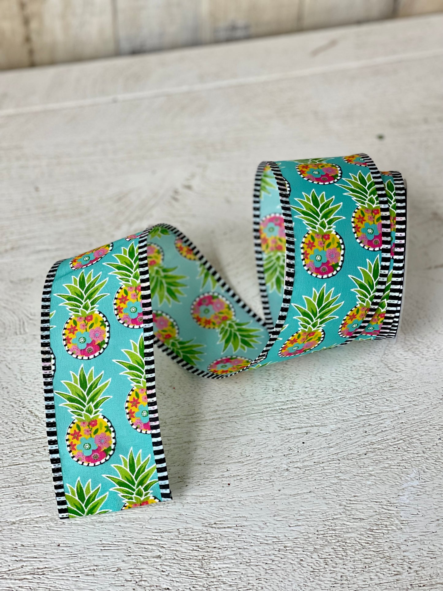 2.5 Inch By 10 Yard Blue Background With Pineapples Ribbon