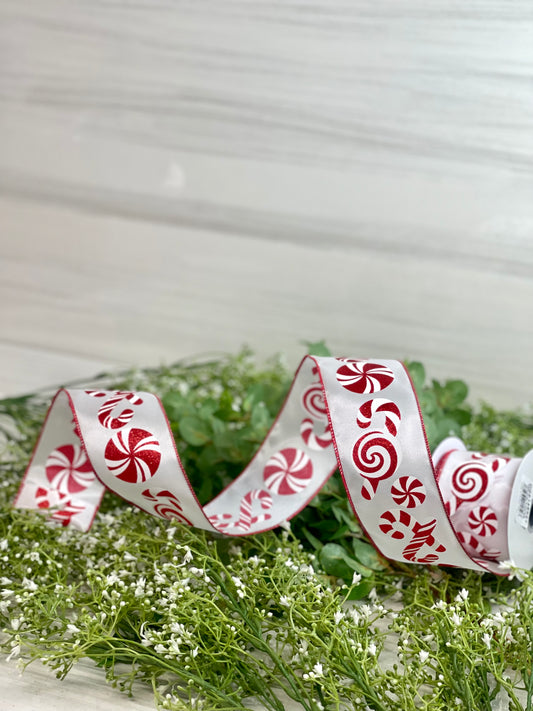 2.5 Inch By 10 Yard Candy Cane Peppermint Ribbon