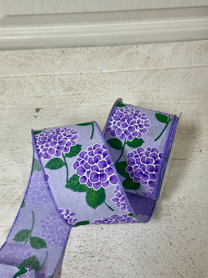 2.5 Inch By 10 Yard Lavender Hydrangeas Ribbon