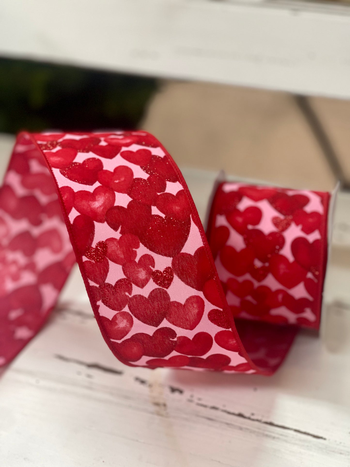 2.5 Inch By 10 Yard Pink And Red Hearts Ribbon
