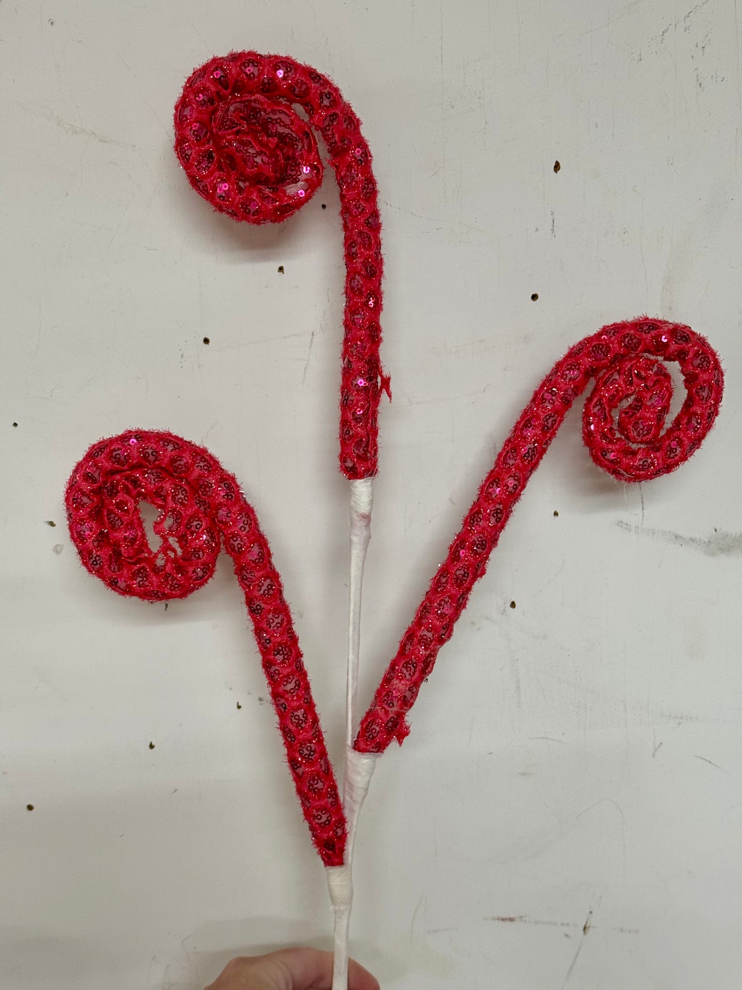 28 Inch Fuchsia Sequin Tinsel Curly Spray