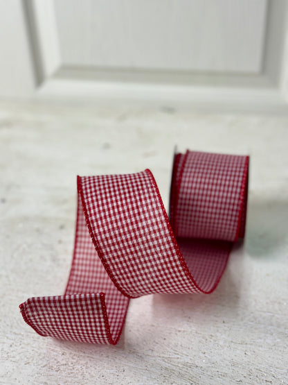 2.5 Inch By 10 Yard Red And White Mini Gingham Check Ribbon