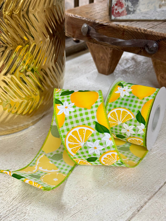 2.5 Inch By 10 Yard Lemon On Lime Gingham Check Ribbon