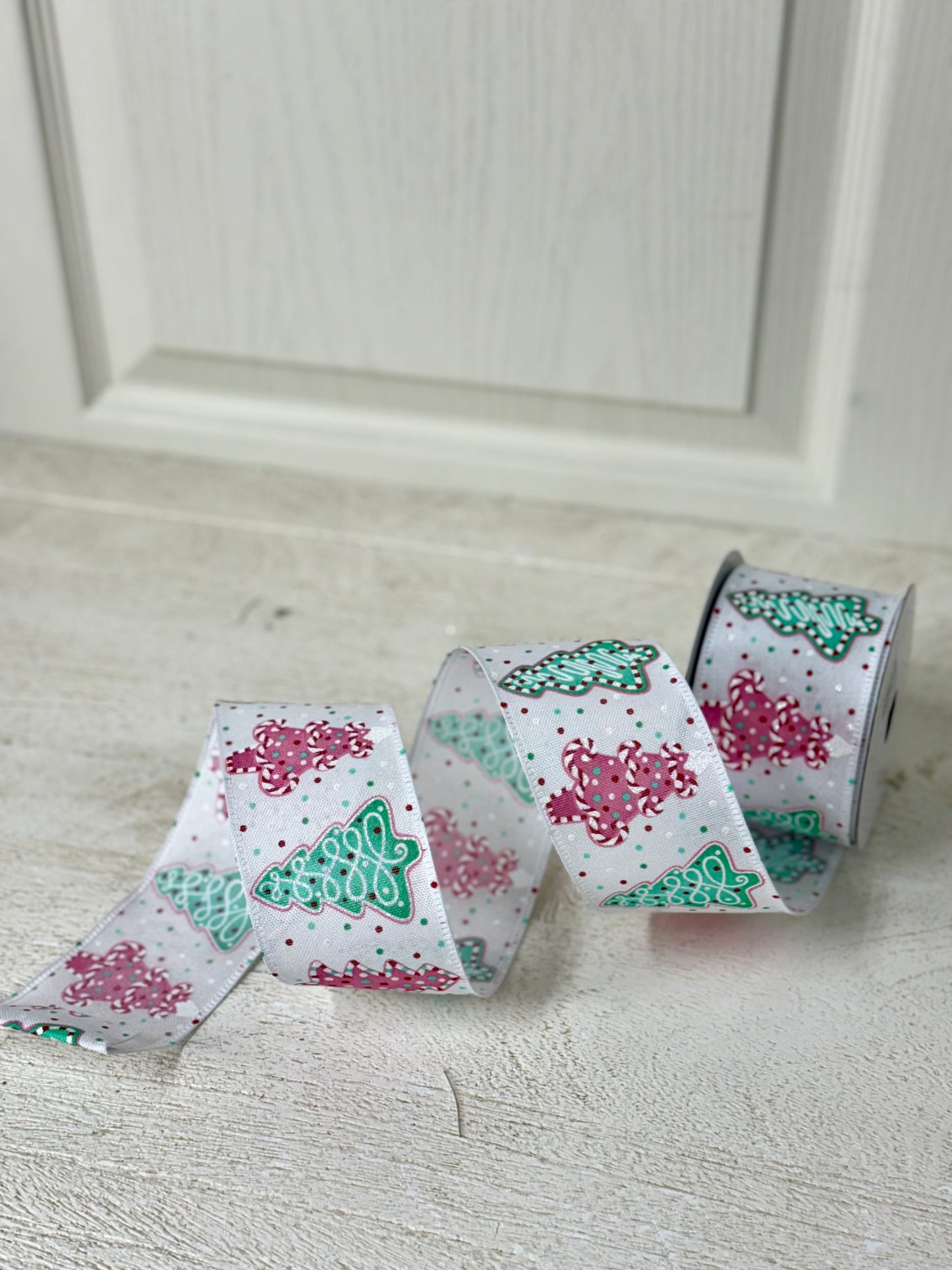 2.5 Inch By 10 Yard Teal And Pink Christmas Cookies With Sprinkles Ribbon