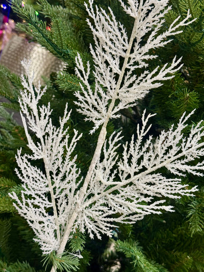 25.5 Inch White Glitz And Glam Fern Spray