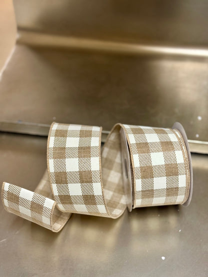 2.5 Inch By 10 Yard Light Beige And Ivory Check Ribbon