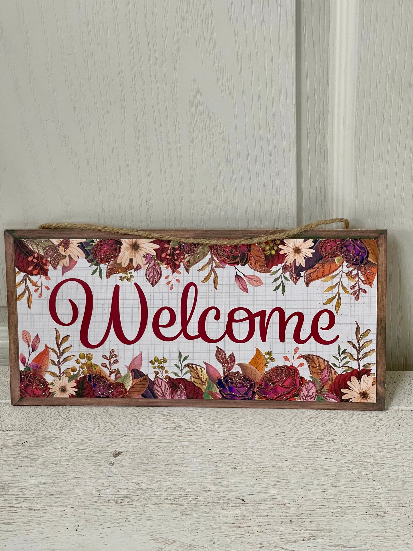12.5 Inch Welcome With Fall Flowers Wooden Sign