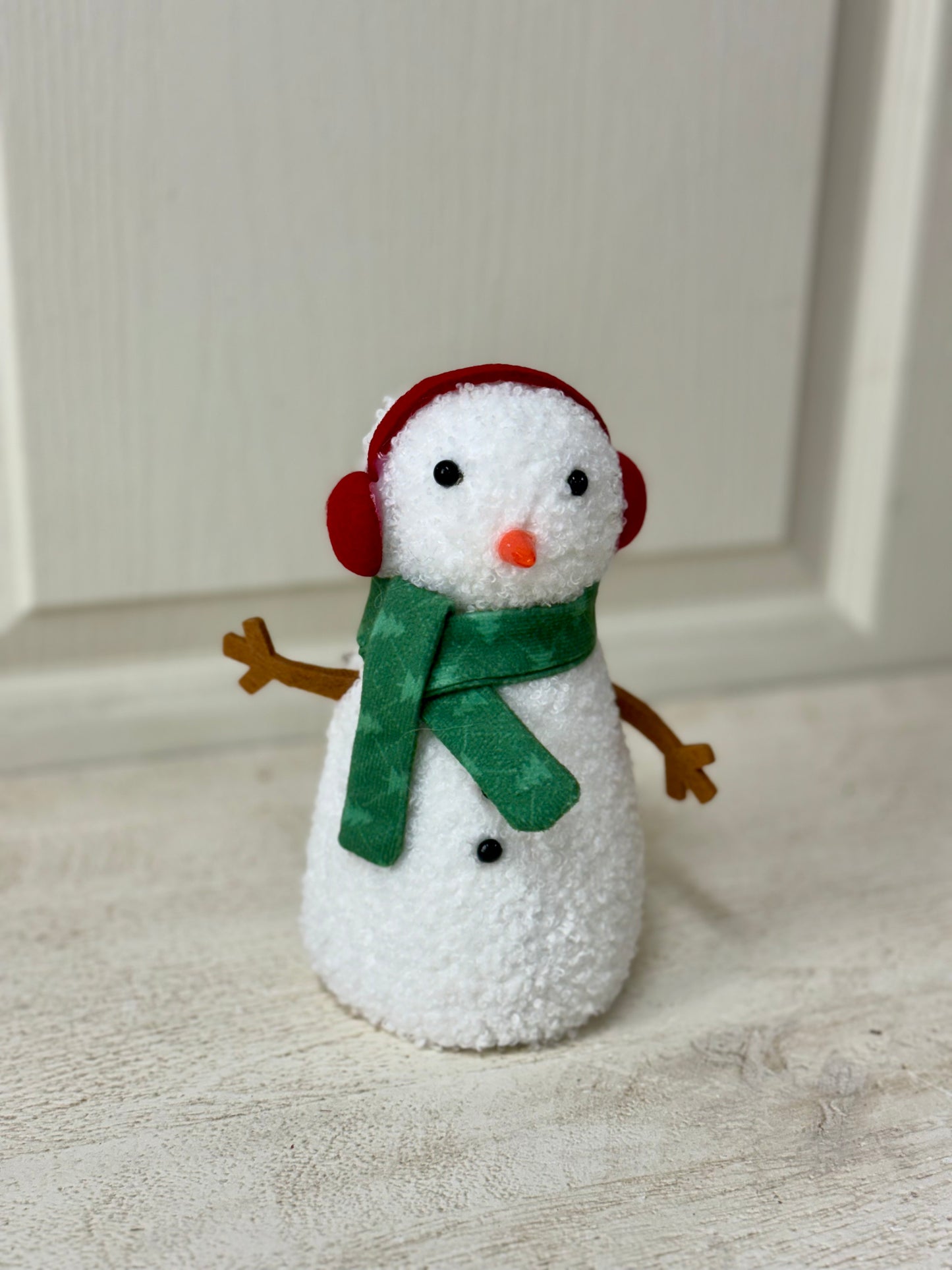 Plush Standing Snowman With Green Scarf