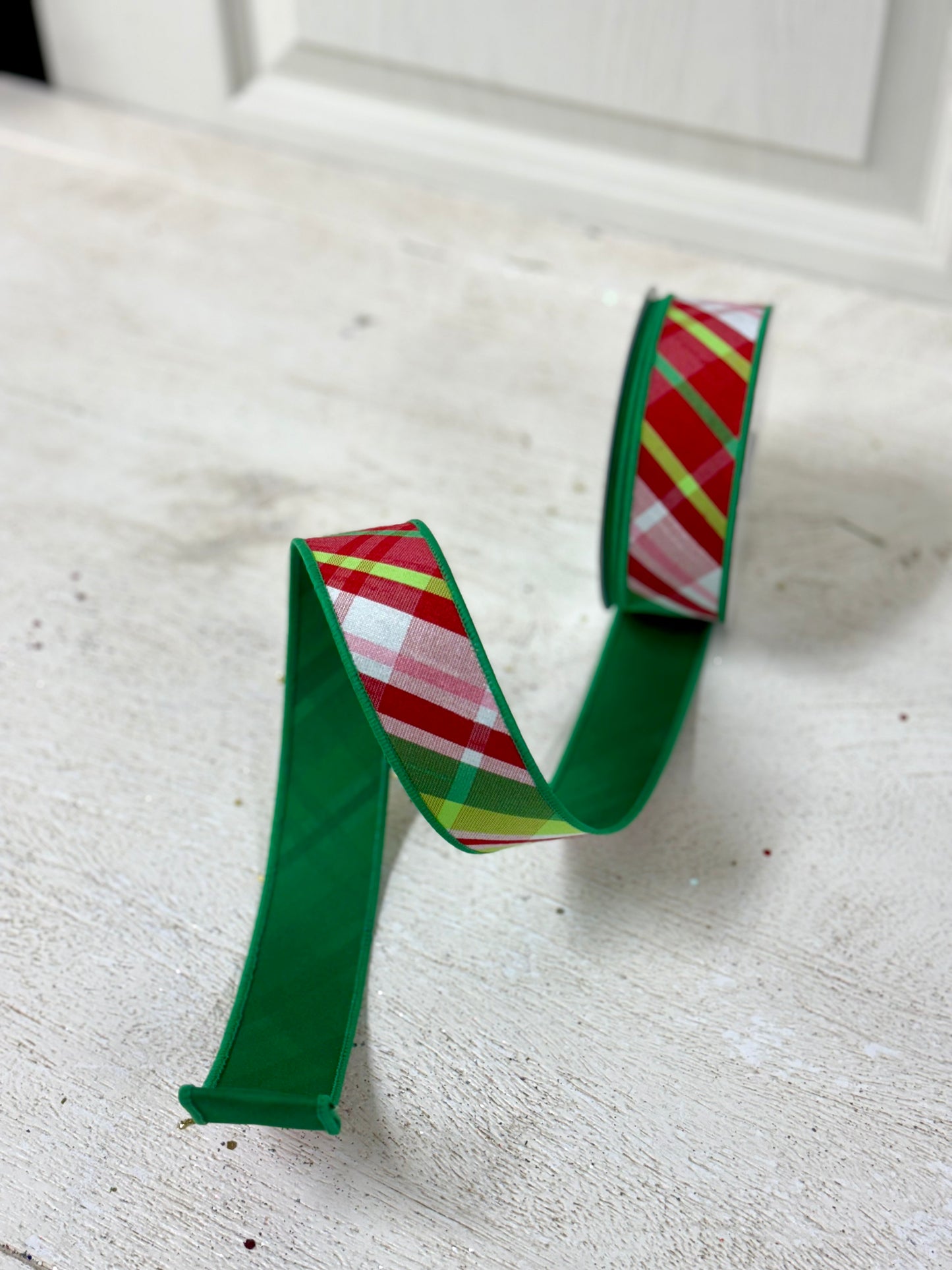 1.5 Inch By 10 Yard Green And Red Traditional Plaid Ribbon