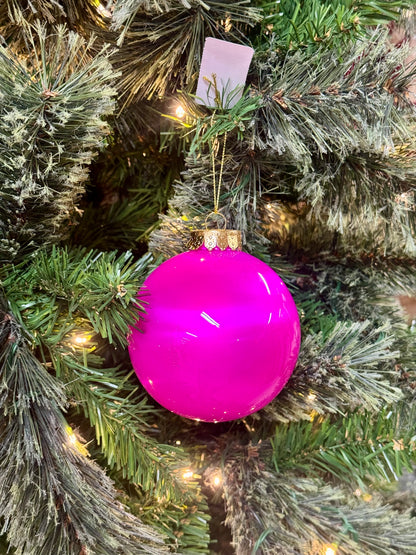 4 Inch Fuchsia Lacquer Glass Look Ornament Ball