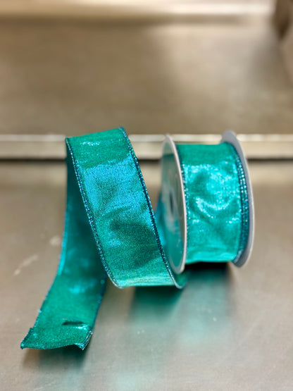 1.5 Inch By 10 Yard Turquoise Metallic Dupioni Ribbon