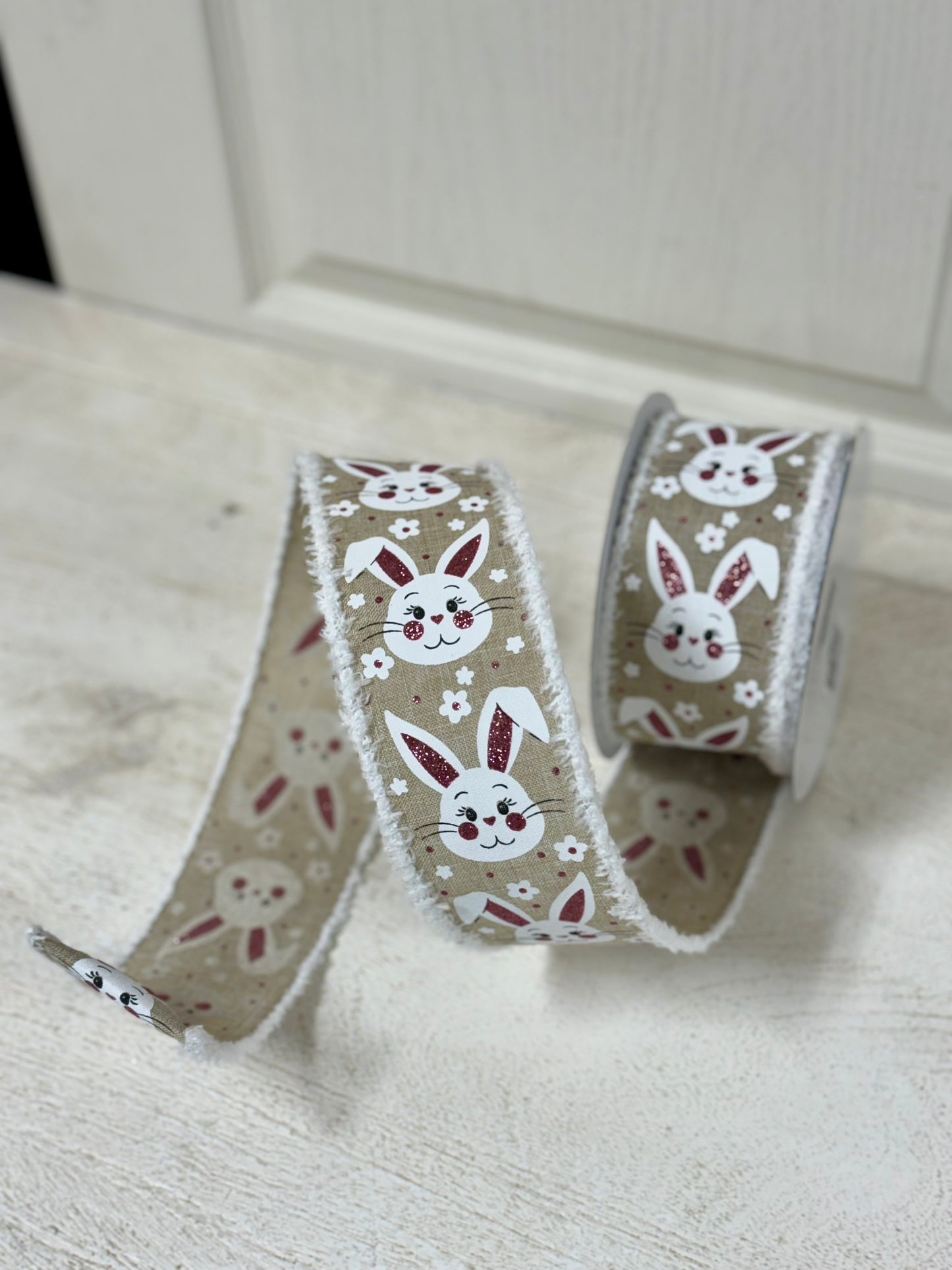 2.5 Inch By 10 Yard Easter Bunny Face With White Drift Edge Ribbon