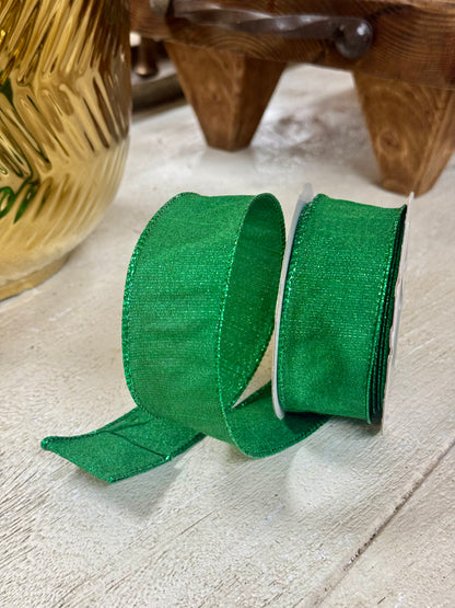1.5 Inch By 10 Yard Emerald Green Metallic Dupioni Ribbon
