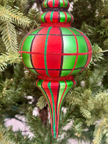 10 Inch Red Emerald Green And Black Finial Ornament