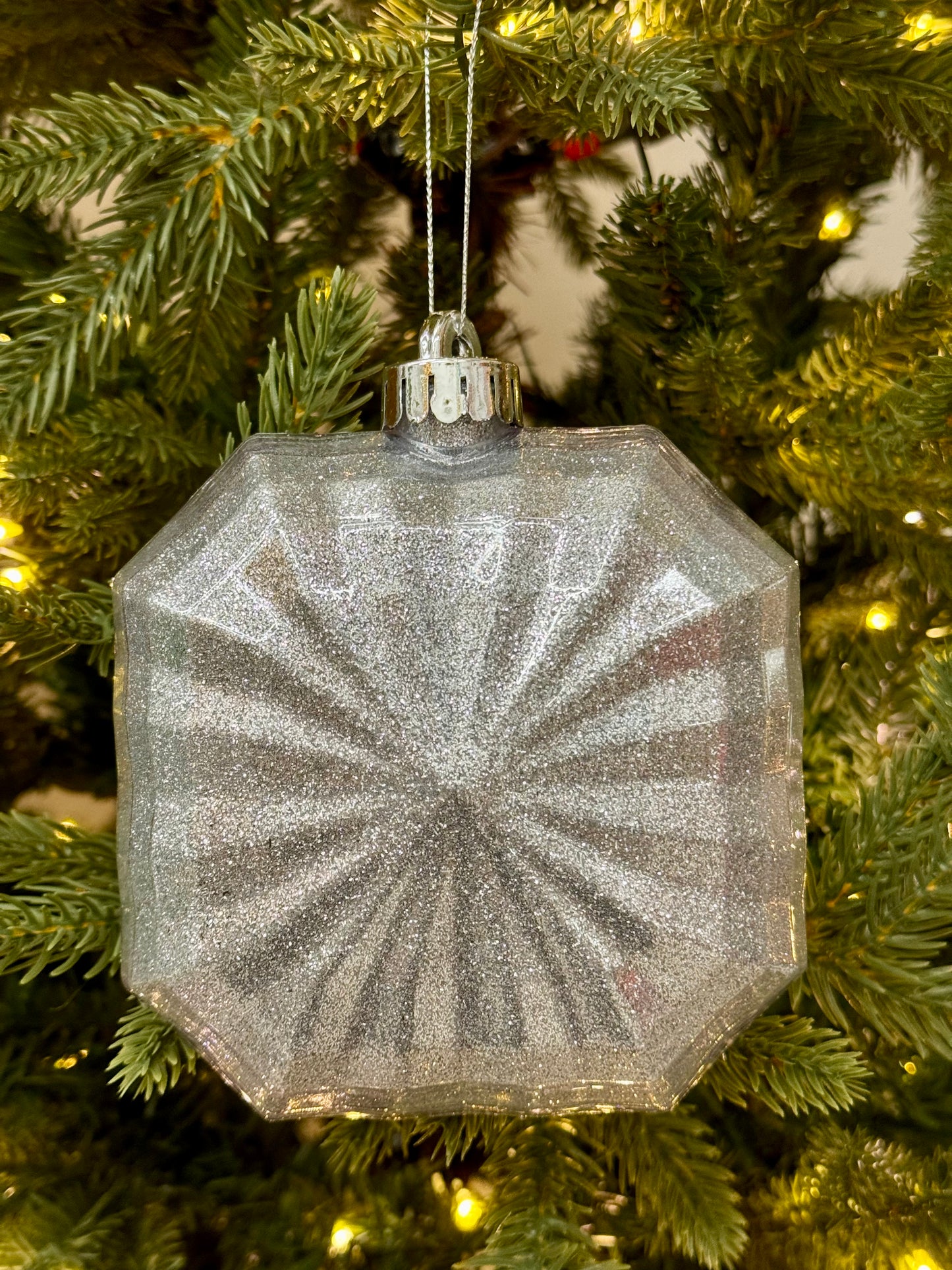 4.75 Inch Silver Glitter Octagon Ornament