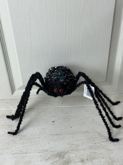 16.5 Inch Black And Iridescent Sequin Beaded Spider