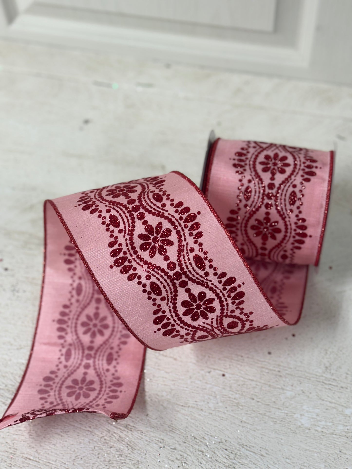 4 Inch By 10 Yard Red And Pink Luxurious Dupioni Ribbon