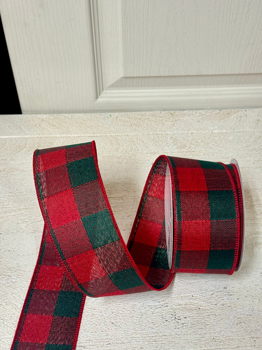 2.5 Inch By 10 Yard Emerald Green And Red Buffalo Plaid Ribbon