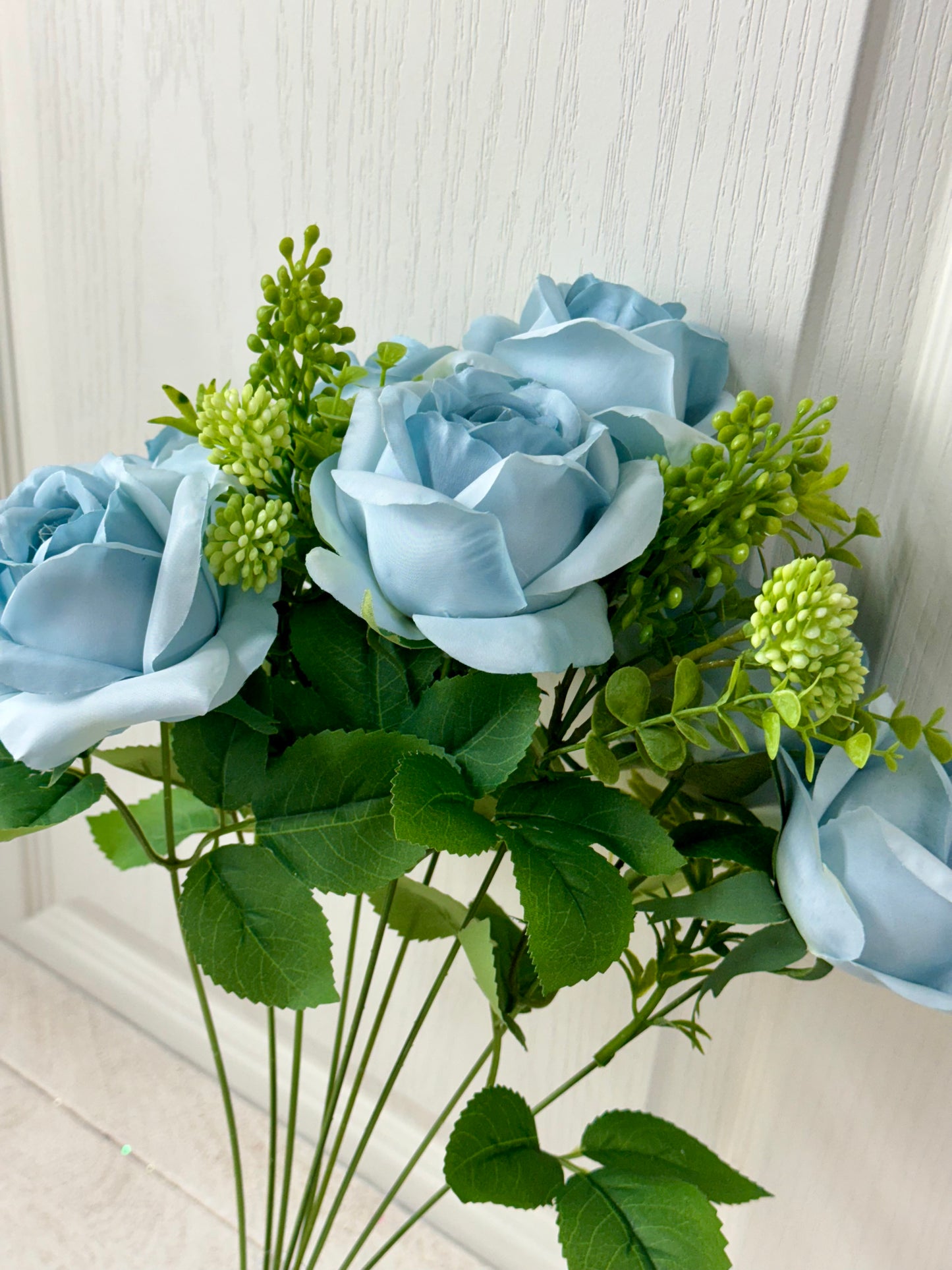 19 Inch Blue Rose Berry Floral Bush