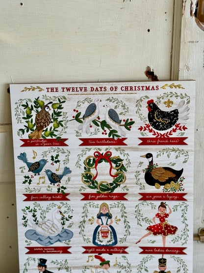 15.75 Inch Twelve Days Of Christmas Wooden Sign