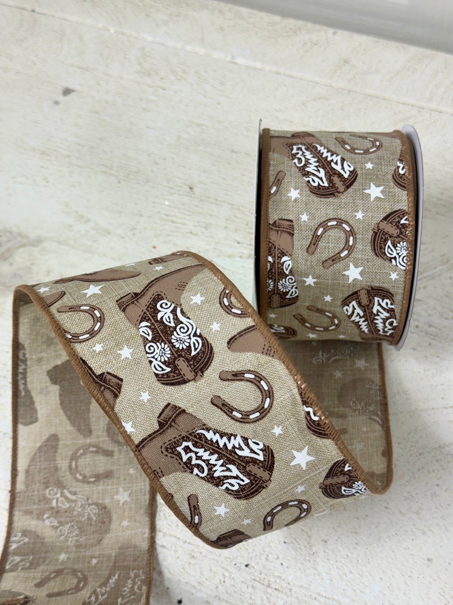 2.5 Inch By 10 Yard Brown Cowboy Boots Ribbon