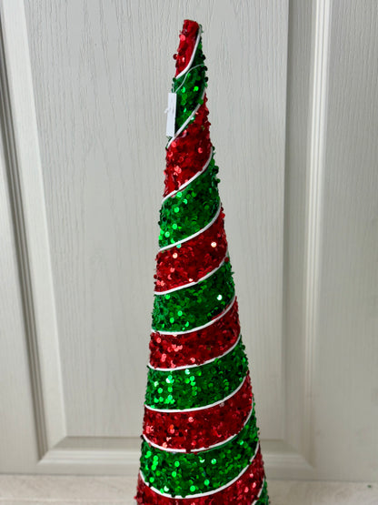 23.5 Inches Red And Emerald Sequin Cone Tree