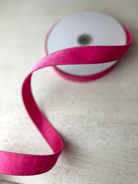 7/8 Inch By 10 Yard Hot Pink Velvet Ribbon With Sating Backing