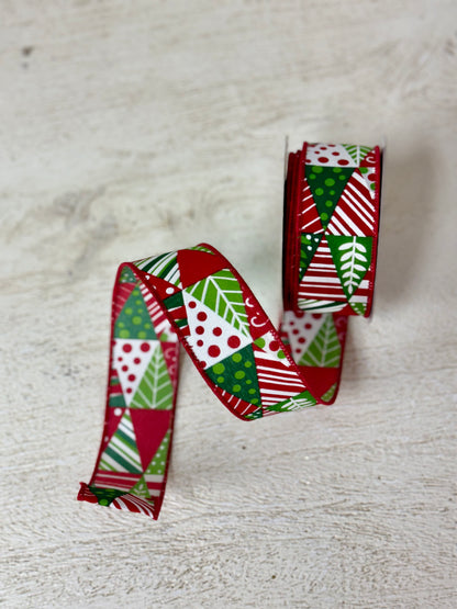 1.5 Inch By 10 Yard Red And Green Triangle Tree Ribbon