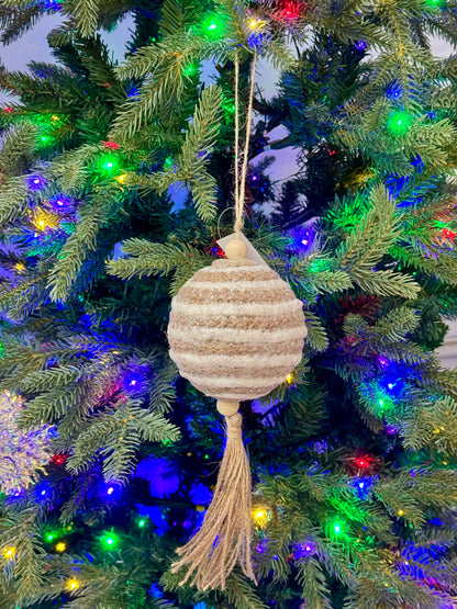 10.25 Inch Brown And White Jute Stripe Ornament With Tassel