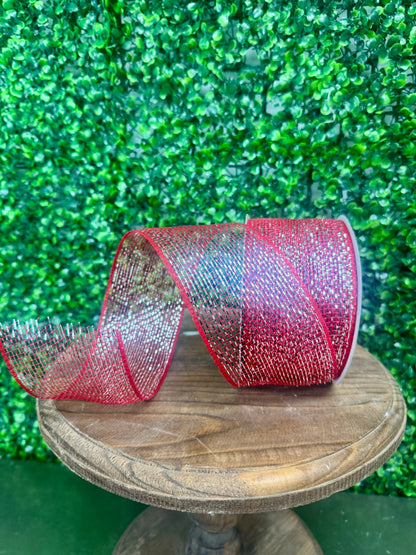 3 Inch by 20 Yards Red with Silver Glamour Designer Netting